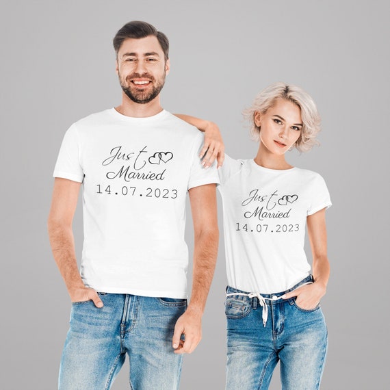 Couple tee shirts just married cadeau EVJF lendemain de mariage