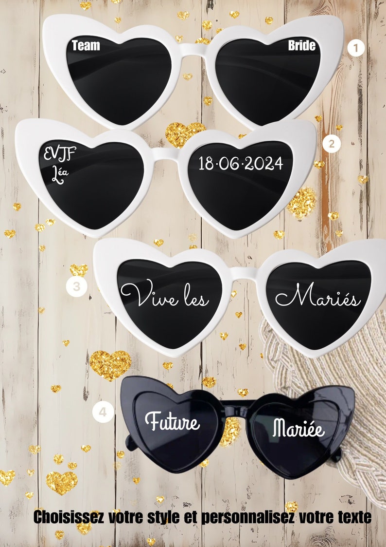 Personalisierte Sonnenbrille, personalisierte Herzbrille, Brautjungfernbrille, EVJF-Brille Bild 1