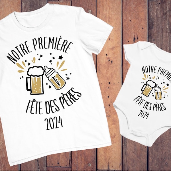 Tee shirt première fête des pères, cadeau fête des pères personnalisé, papa mini, tee shirt matchy papa et bébé, tenue assortie