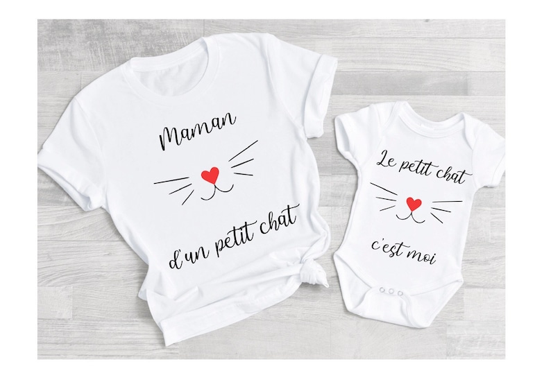 Tee shirt maman d'un petit chat, maman et moi, maman et bébé , tee shirt duo, tee shirt famille image 1