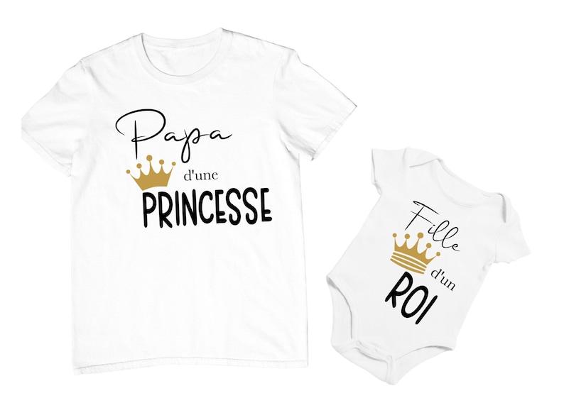 Tee shirt papa d'une princesse , tee shirt matchy papa et sa fille, papa et mini , papa et enfant, tenue assortie image 3