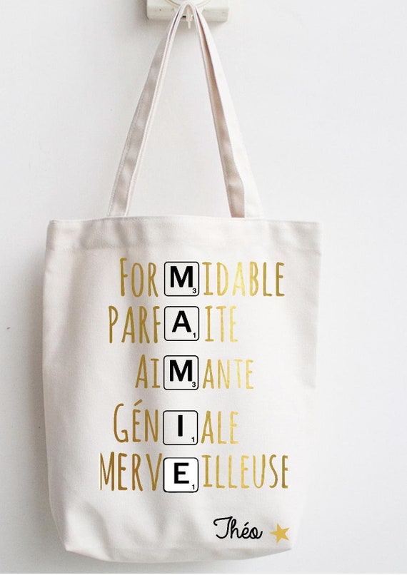 Cadeau mamie - Grand sac personnalisé en broderie avec prénom