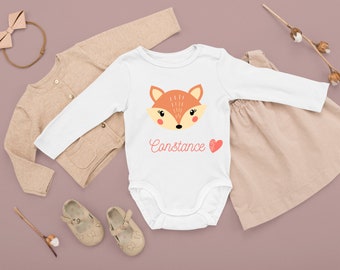 body ou t- shirt enfant personnalisé renard et prénom , t-shirt maternelle renard , tenue personnalisée, body personnalisé