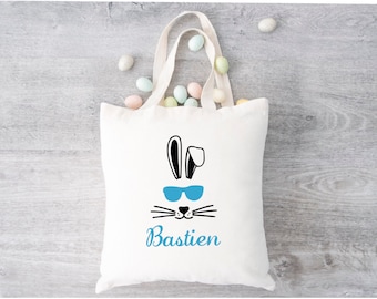bolsa de Pascua personalizada con cara de conejo + nombre, bolsa para niños, bolsa de búsqueda de huevos