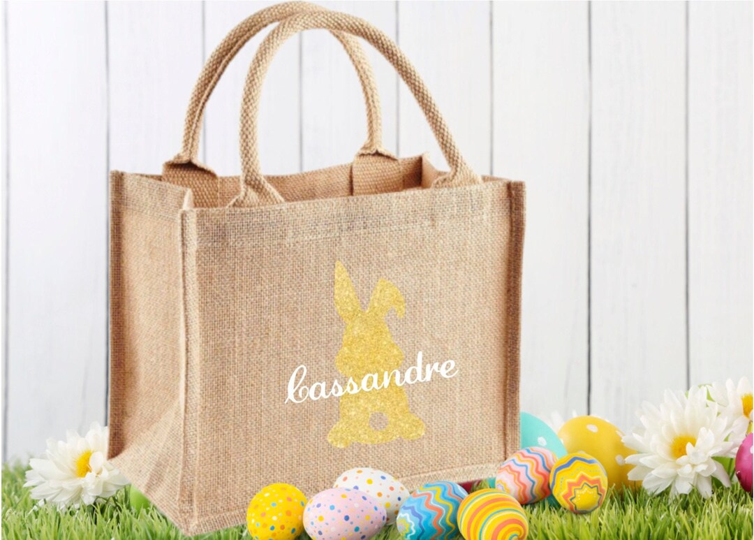 Easter Bag Personalized Rabbit and First Name Burlap Bag for - Etsy