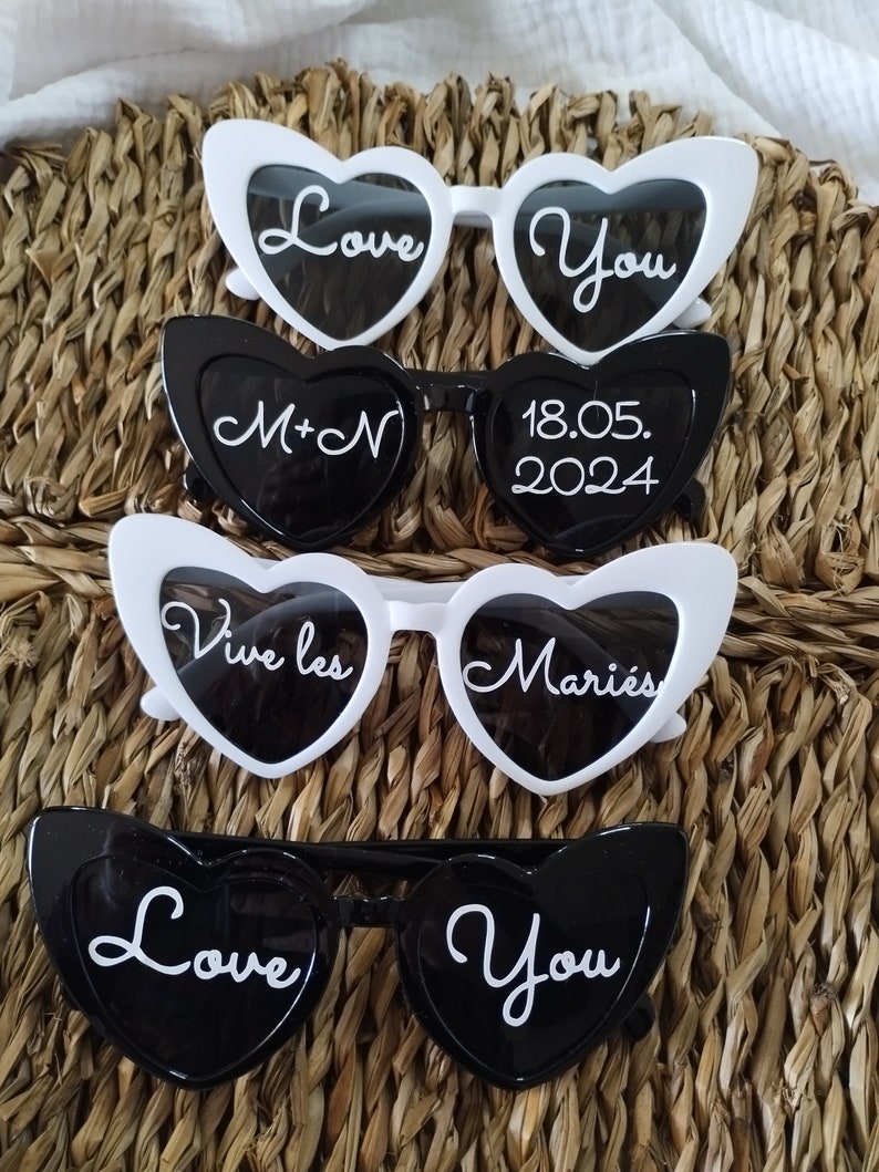 Lunettes soleil personnalisées, lunette coeur personnalisée, lunettes demoiselle d'honneur, lunettes EVJF image 2