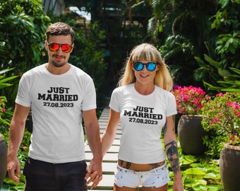 couple tee shirts just married cadeau EVJF lendemain de mariage date