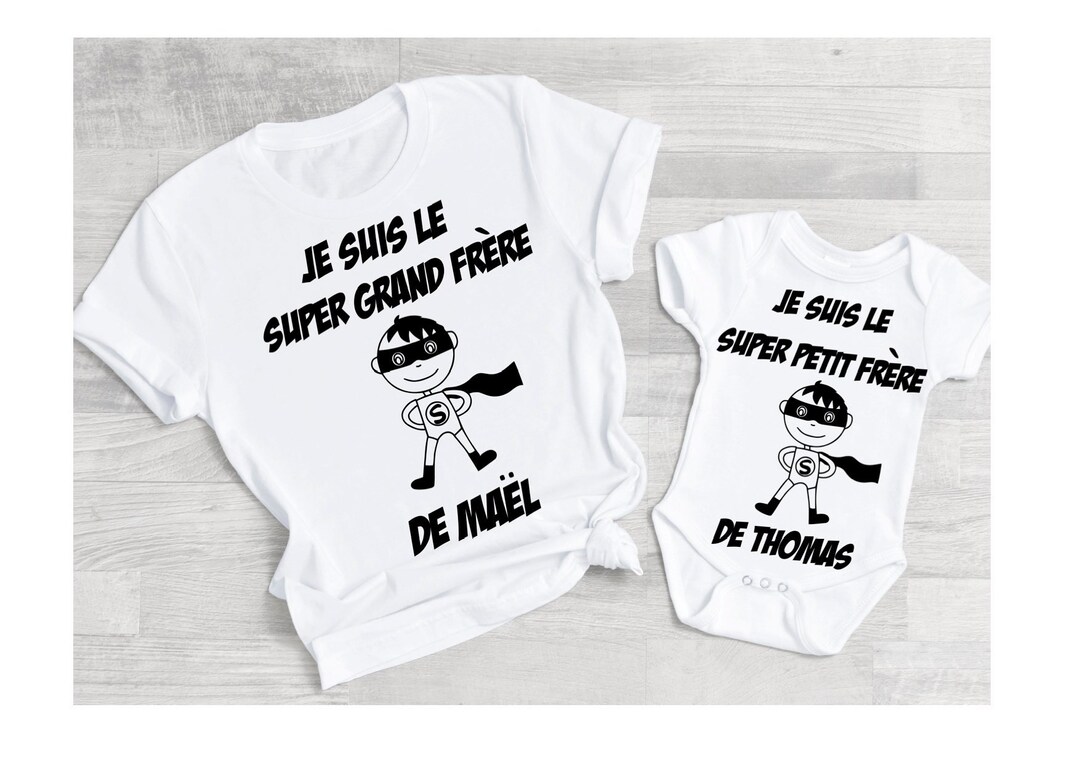 Cadeau naissance personnalis tee shirt super grand fr re et body