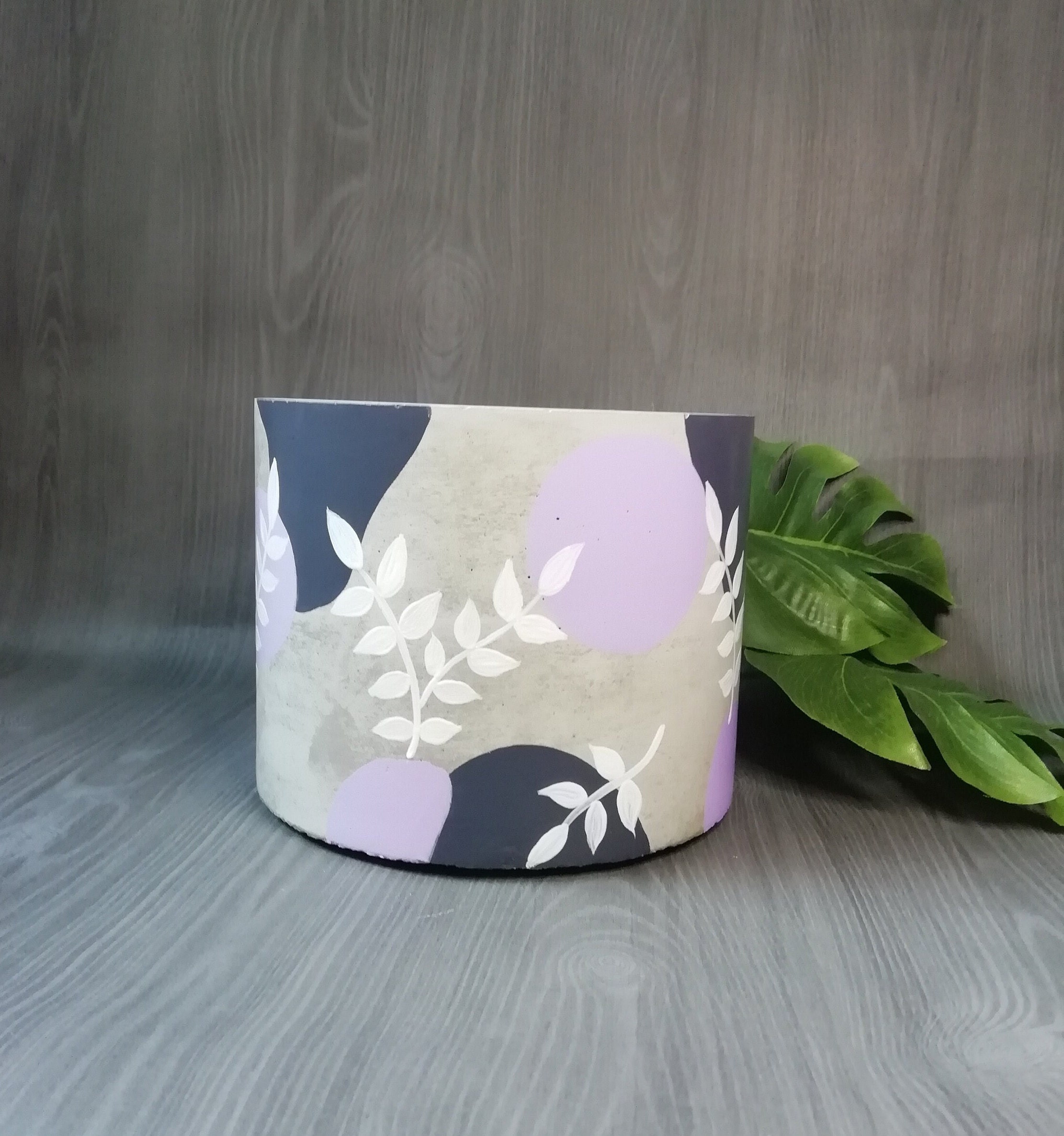 Cache Pot Grande Taille. Cache Plante d'interieur - Cache-Pot Ciment Boho Mauve et Gris