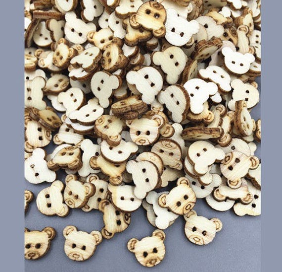 teddy bear buttons x 100 tiny wooden bear buttons