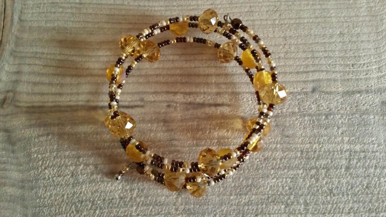 memory Wire Bracelet Handcrafted contemporary yellow and chocolate bracelet gift for her idea