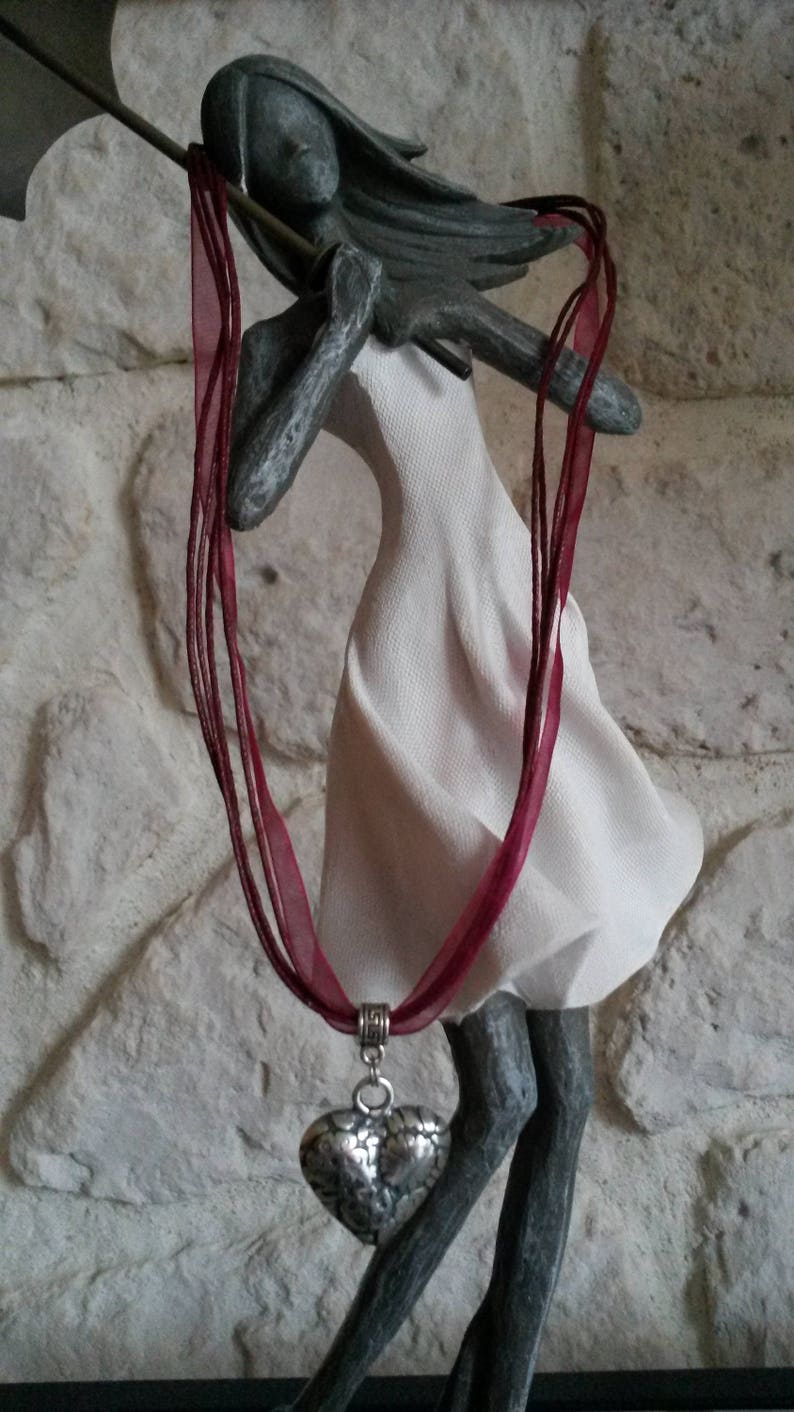 gift Valentine/'s day gift for woman Necklace heart poetic crew neck silver heart flower and purple cord