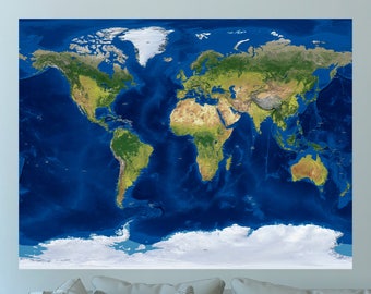 Laminated Physical World Map Political Atlas Educational Etsy
