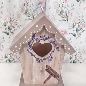 Small wooden birdhouse &quot;a sprig of lavender&quot;. Hand painted birdhouse. Home decoration. Gift idea