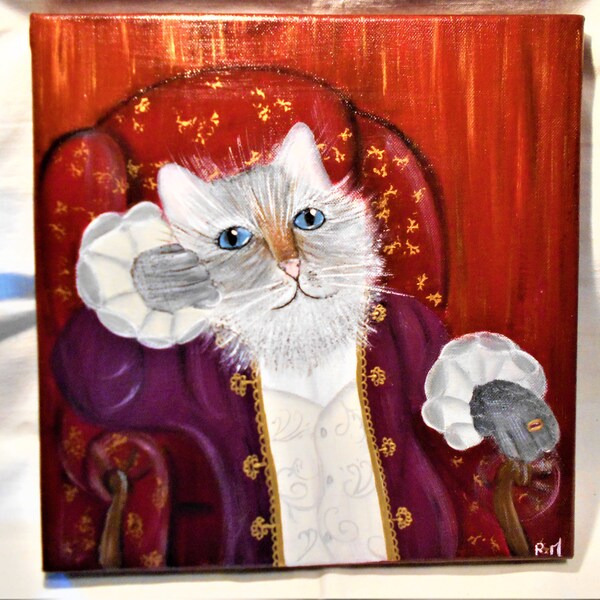 Tableau peint sur toile "Le chat Chic", tableau chat, peint à la main, chat original