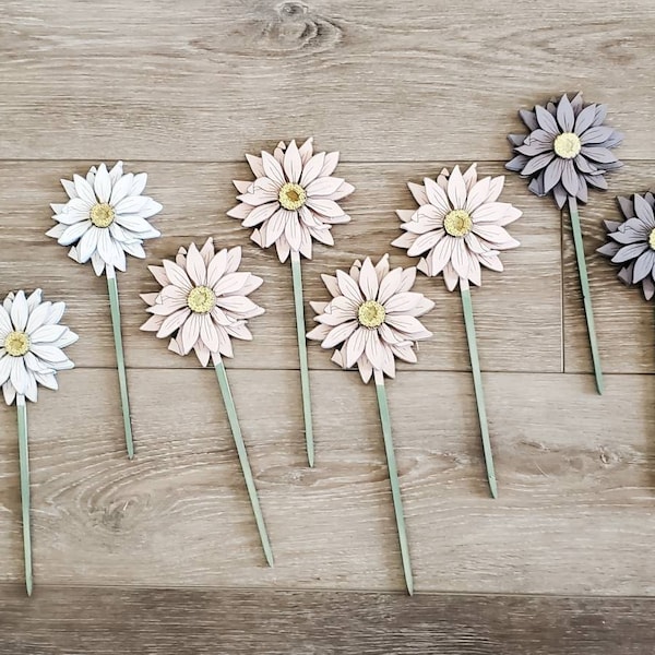 Wood Gerbera Daisies, Glowforge, Mothers Day Flowers, Wood Flower File, SVG, PDF, DXF