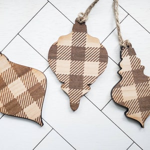 Buffalo Plaid Christmas Ornaments SVG, Glowforge, Laser Engraved