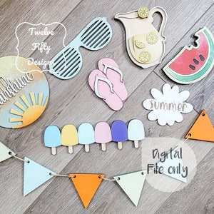 Summer Tier Tray Set, Watermelon, Lemonade, Flipflops, hello sunshine, SVG, Digial File, Glowforge