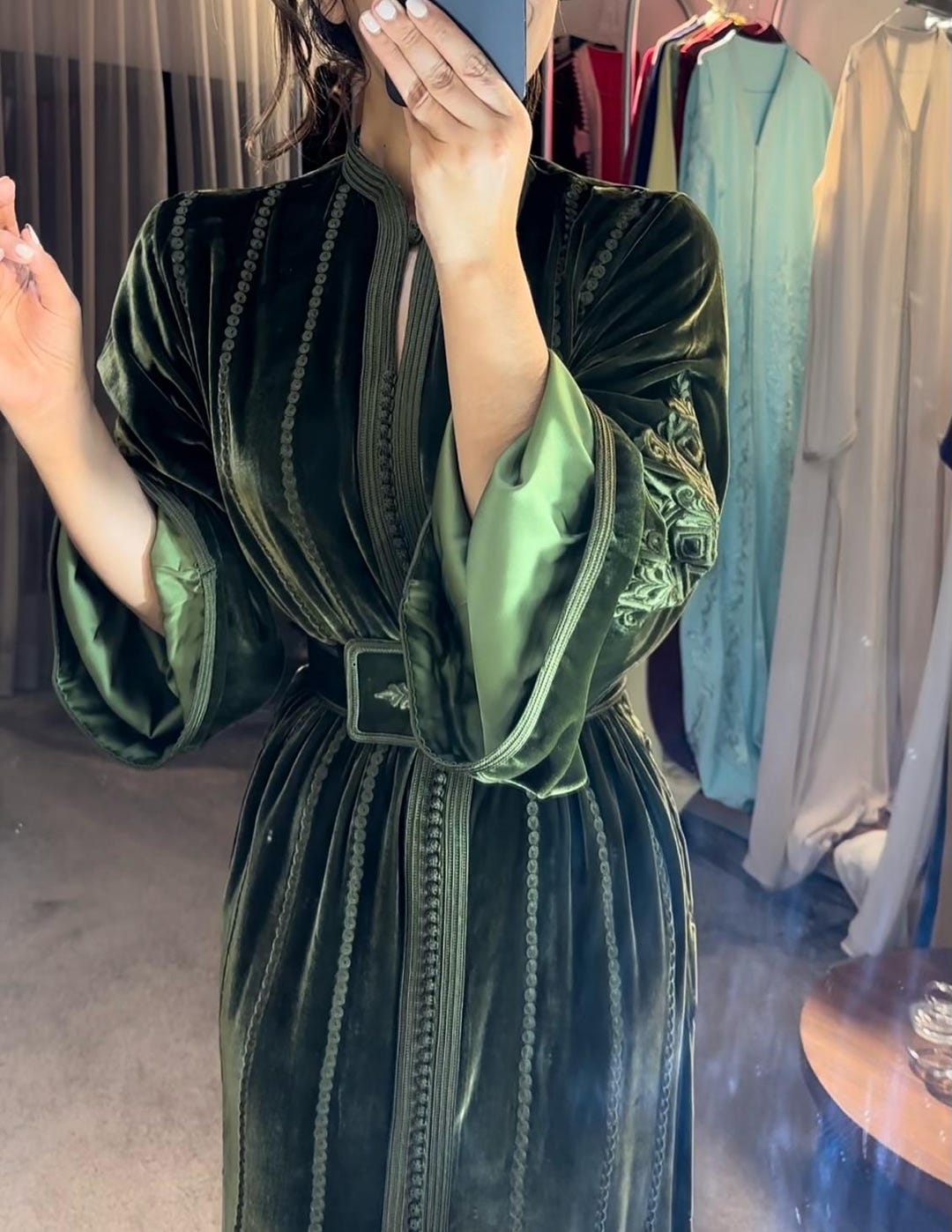 Emerald Green Velvet Moroccan Caftan | Traditional Handmade Takchita ...
