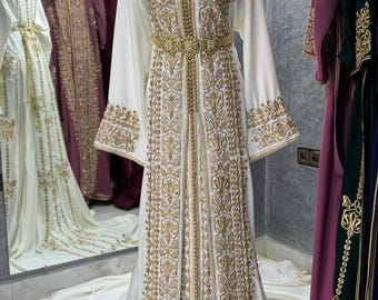 10 Styles Moroccan Takchita Dress, White Royal Caftan for Women, Nikah Kaftans, Luxury Moroccan Bridal Dress Handmade Embroidered one Size.