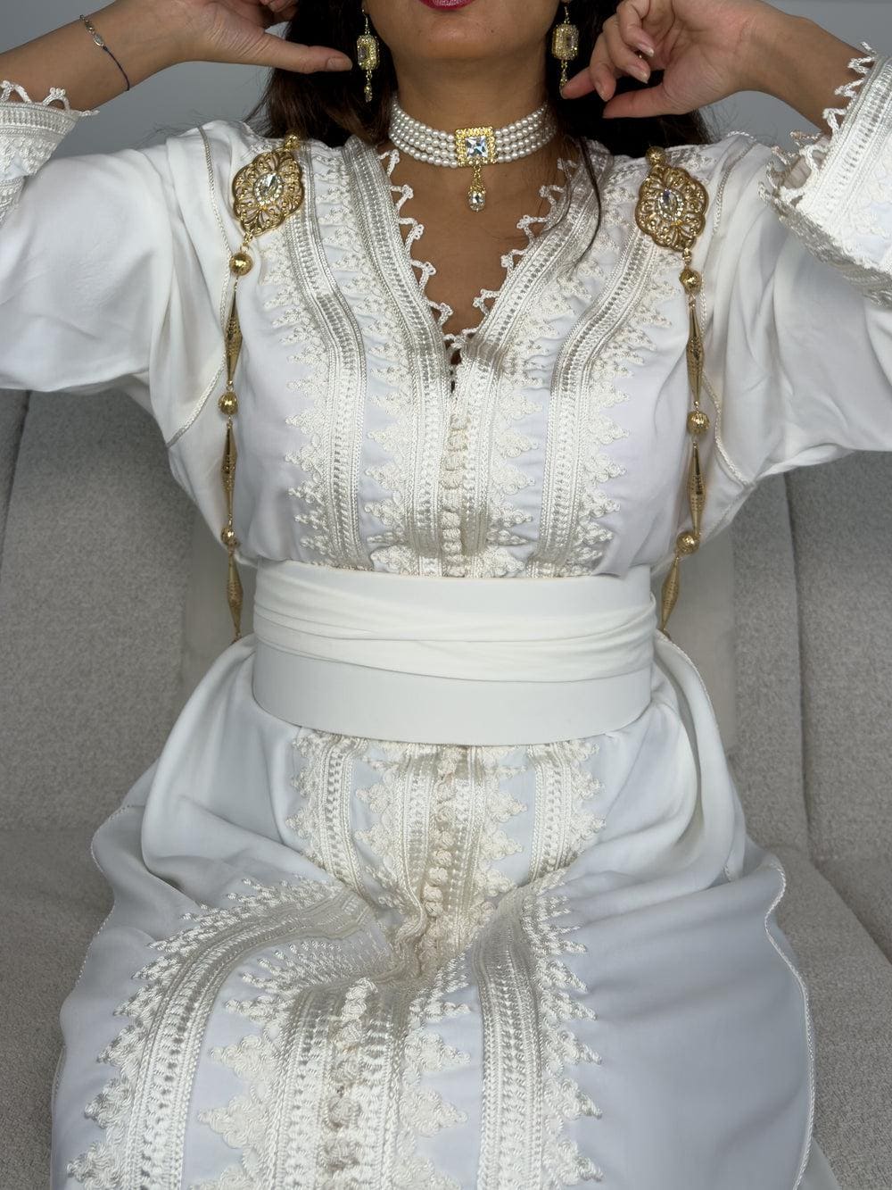 Luxury White Moroccan Caftan With Gold Sfifa & Pearls – Bridal Takchita ...