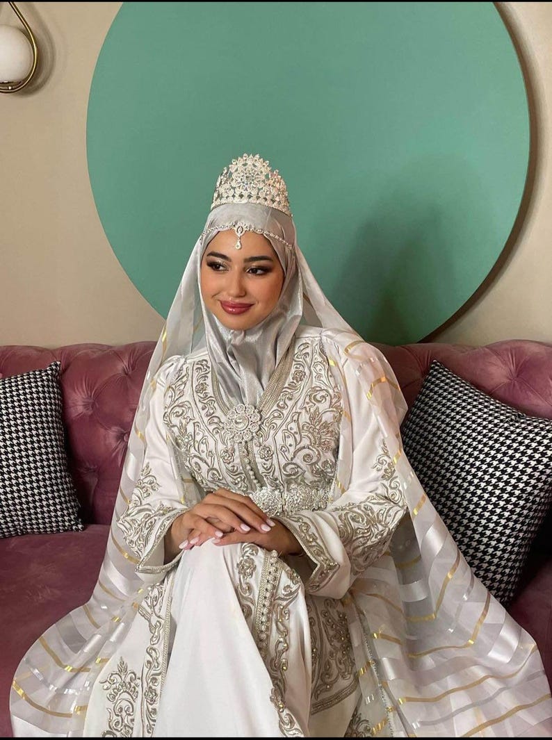 Moroccan Kaftan Dress Gold Stamping & Floral Print Arab Party Wedding Takchita for Women