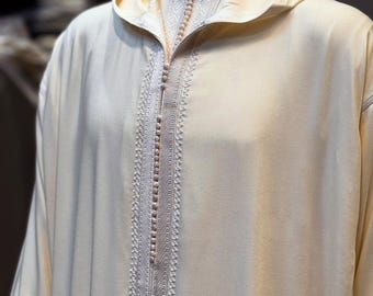 Men's Moroccan Jellaba 2 Pieces – Traditional Hooded Djellaba with Embroidered Sfifa – Elegant Islamic Outfit for Eid, Wedding & Prayer