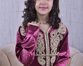 Elegant Kids Kaftan with Gold Embroidery – Soft and Luxurious Caftan for Girls, Perfect for Special Occasions - Gift for Daughter - Eid Gift