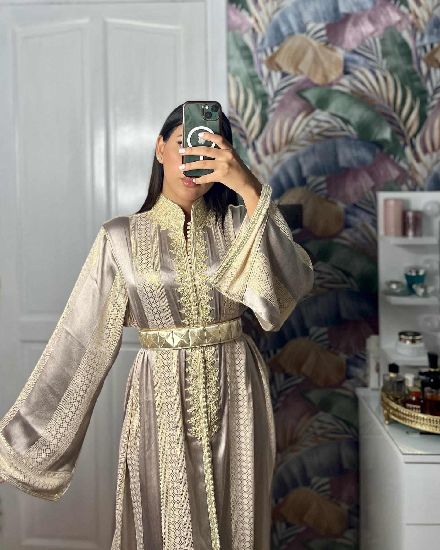 Champagne Gold Moroccan Jawhara Caftan – Luxurious Hand  display picture 3