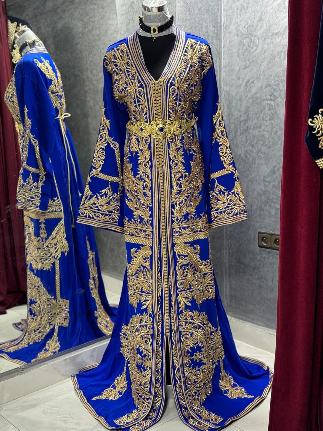 Islamic Royal Blue Bell Sleeves Style Moroccan Kaftan main image 0