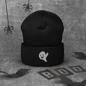 Funny Halloween Ghost Hat Middle Finger Up Ghost Embroidered Ghost Unisex Beanie Halloween Beanie Ghost Hat Funny Ghost Spooky Gift