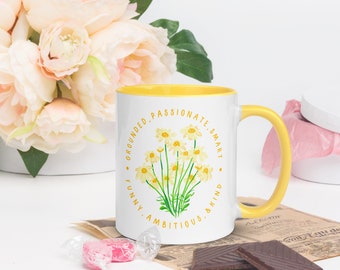 Cute Mug for Mom Floral Mug Gift Color Inside Pretty Coffee Mug for Mom Mother's Day Mug with Color Inside Chamomile Flower Gift Tea Cup