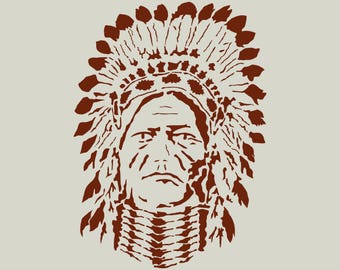 Indian stencil. Indian head. Adhesive vinyl stencil. ref 87 | Etsy