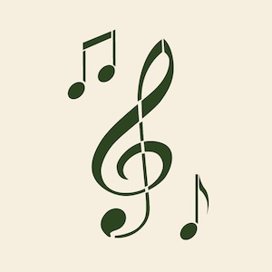 Peut inclure: Une clé de sol verte avec deux notes de musique de chaque côté. Les notes sont également vertes.