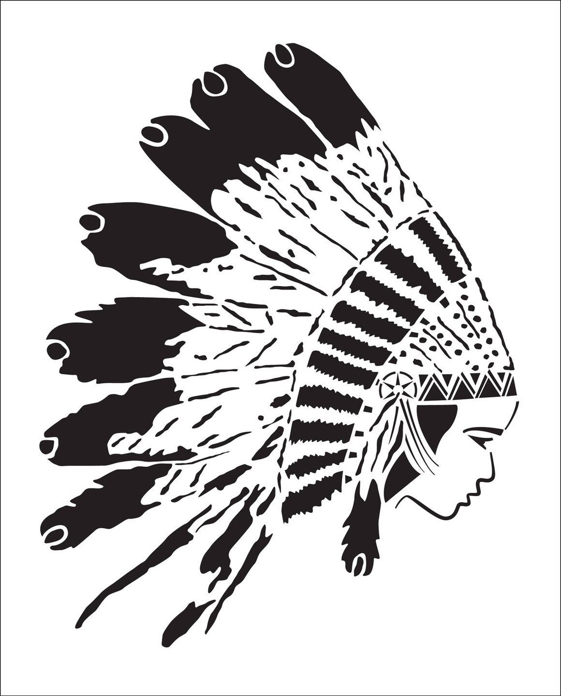 Indian Stencil. Indian Headdress Stencil. Stenciled Feathers - Etsy
