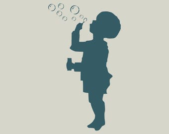 Boy blowing bubbles. Child stencil (ref 306)