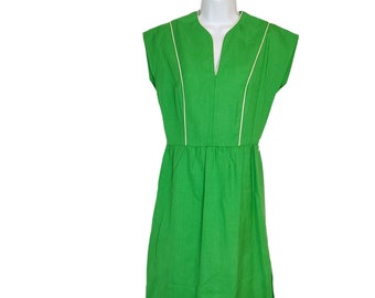 Vintage Green Sheath Dress V-Neck Gathered Waist Cap Sleeve Sz 11 12