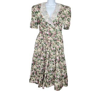 Vintage Floral Cottagecore Prairie Dress 11 12 Yellow Puff Sleeve Pink Blue