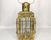 Vintage Nautical Maritime Brass Glass Oil Lantern Square Hanging