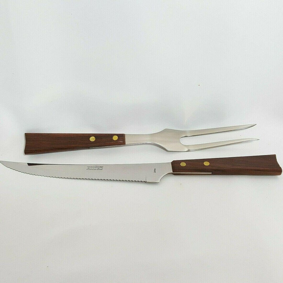Vintage Emdeko Meat Carving Serving Cutlery Knife Fork Wood Handles Brass Pins Etsy