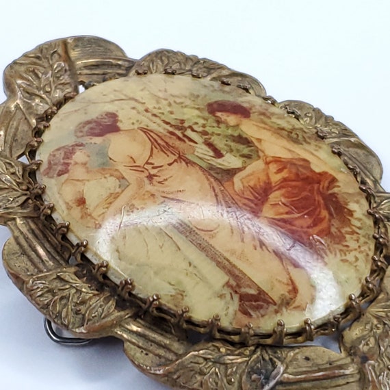 Vintage Victorian Greek Hand Painted Cameo Brooch… - image 2