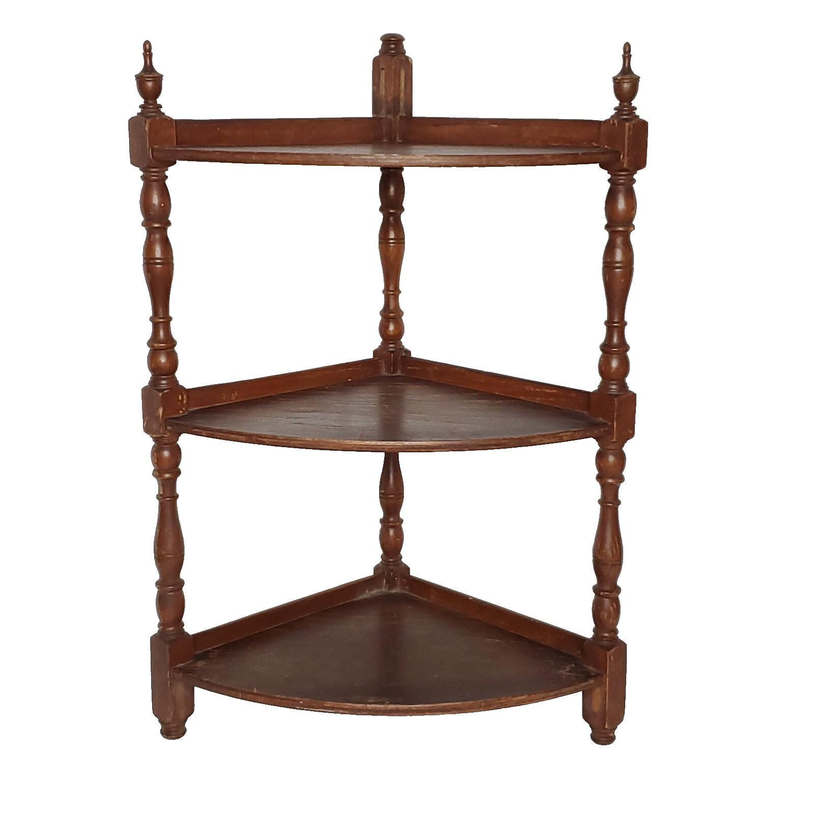 Vintage Wood Spindle Corner Shelf Hanging 3 Tier Bric Brac Succulents 24”