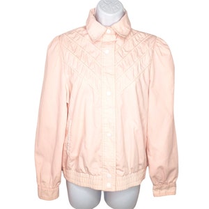 Vintage 80er Baby Rosa Jacke Baumwolle Blend Sz S Druckknopfverschluss Schultern
