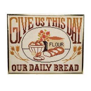 Give Us This Day Our Daily Bread Cross Stitch Finish Framed Wall Hanging Prayer