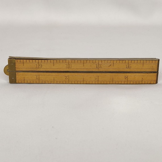 Antique C-S Co Pine Meadow Folding Ruler 24 Wood & Brass USA Centimeter  Inches 