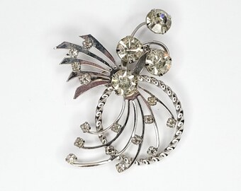 Vintage Silvertone Clear Rhinestone Brooch