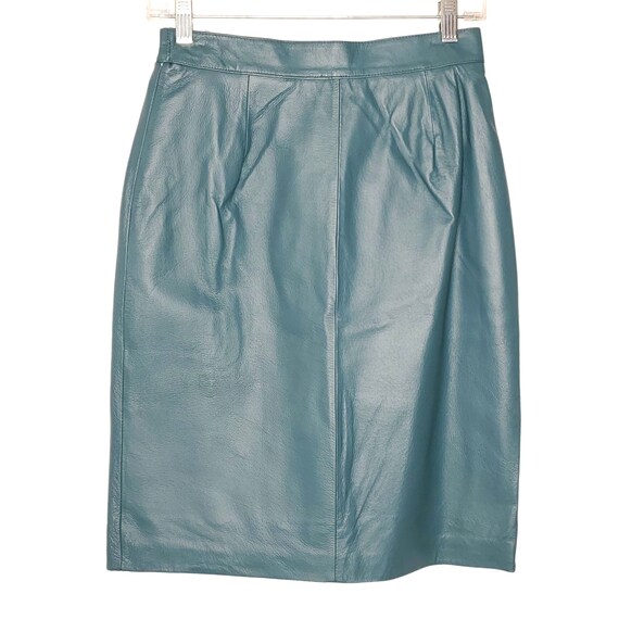 New Vintage Excelled Collection Blue Green Leather A line Skirt Sz 4 Fully Lined Etsy