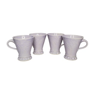 Floral Calla Lilly Studio Pottery Coffee Mugs Light Purple Set of 4 Custom Made