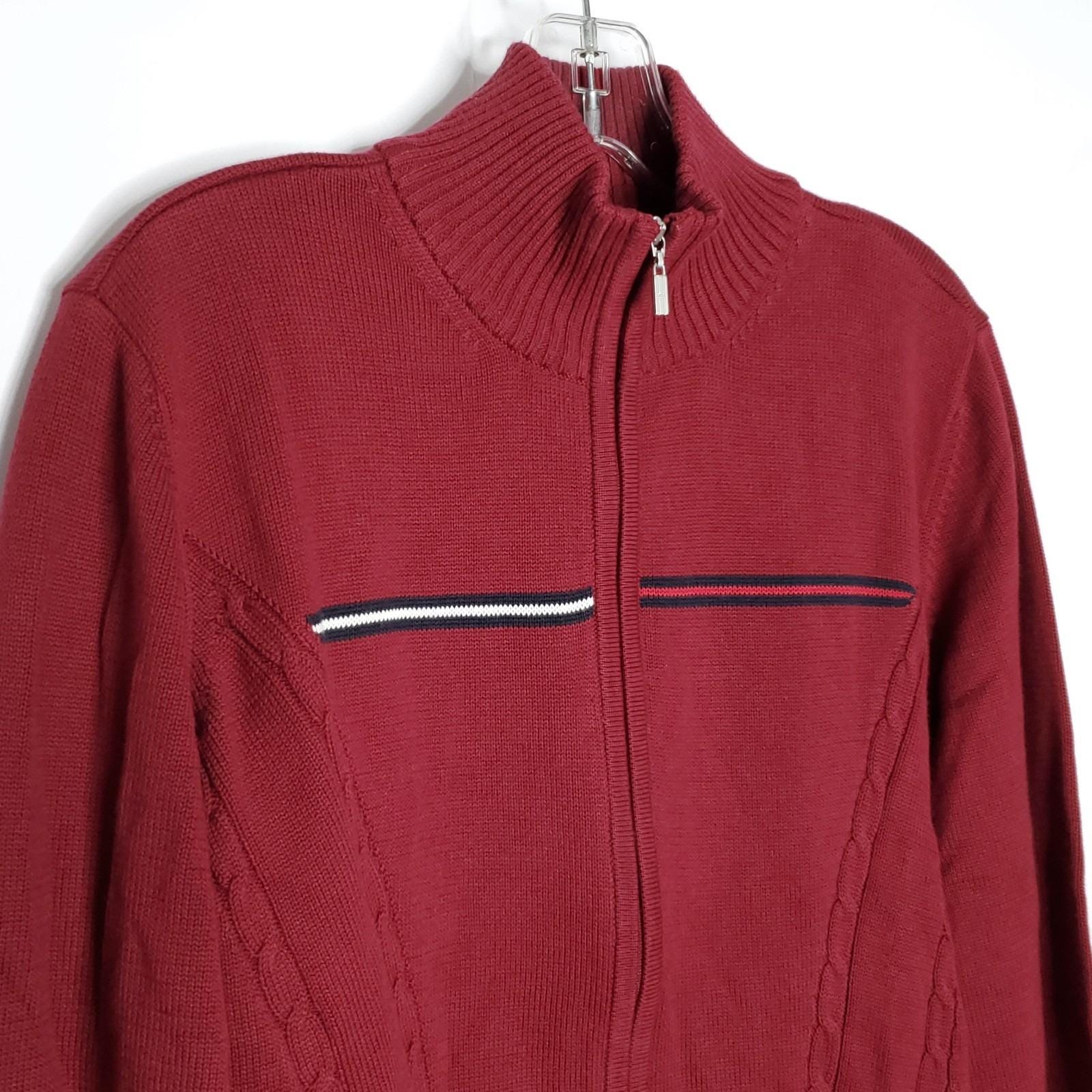 90s Y2k Tommy Hilfiger Full Zip Cardigan Sweater XL Red Cable Knit 