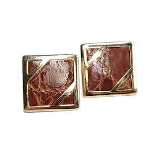 Vintage Anson Goldtone Brown Leather Square Cufflinks Gift for Father Dad Business Attire Mens Accessory